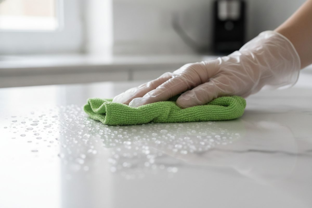 Detailed cleaning of a surface with a microfibre cloth