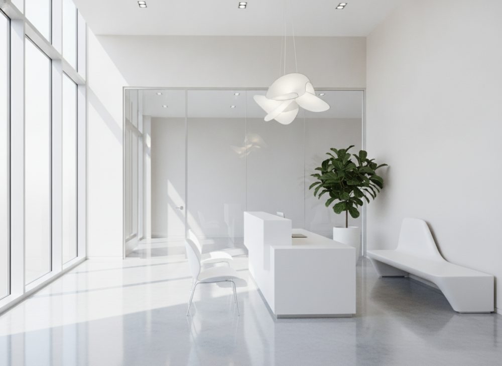 A clean, modern office reception area